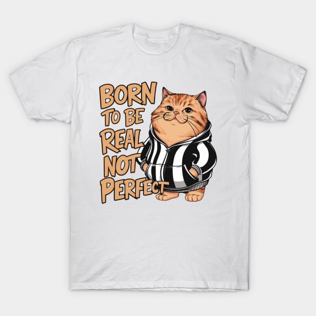 Born To Be Real Not Perfect Funny Cat Design T-Shirt by TF Brands